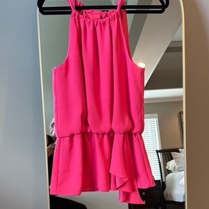 Trina Turk Vibrant Pink Sleeveless Peplum Top